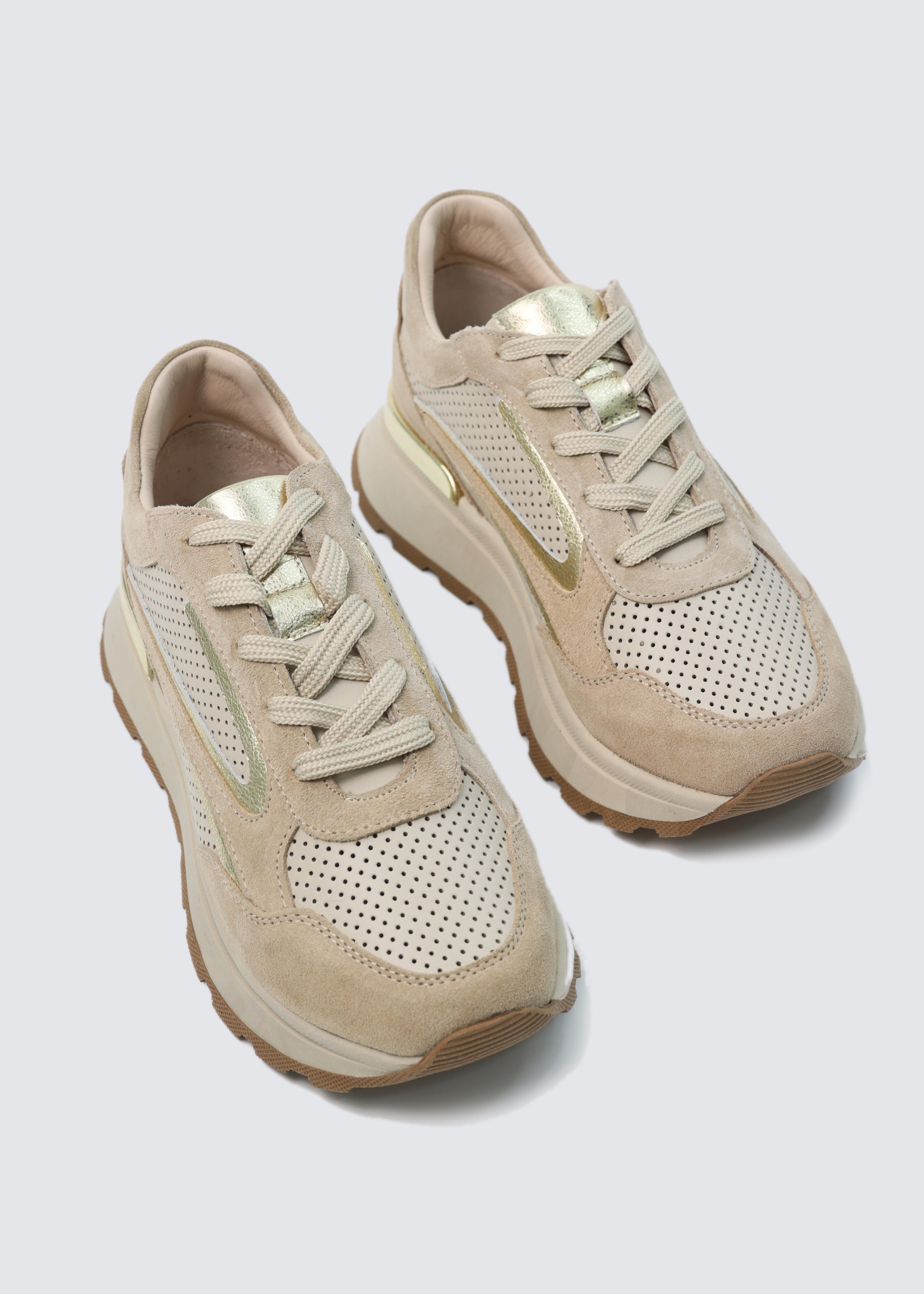 7241 BEJ SÜET DERİ  DELİKLİ SNEAKER