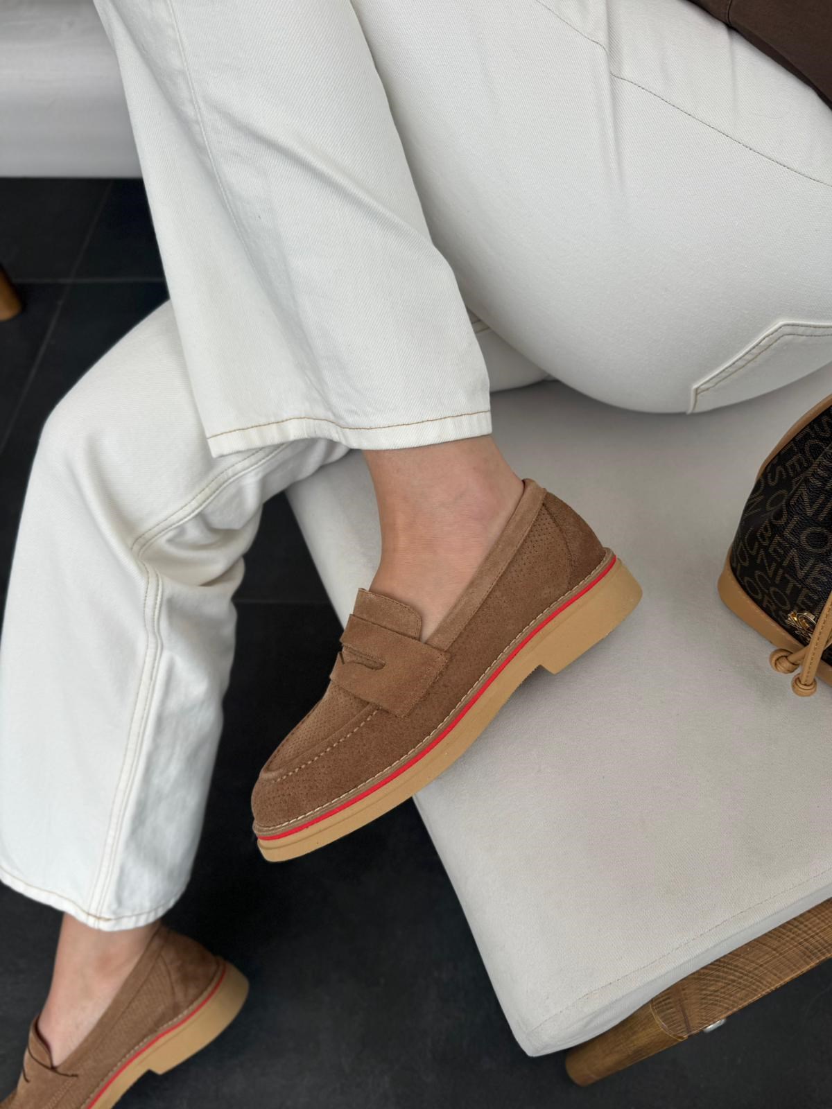 7807 TÜTÜN SÜET DERİ KALIN TABAN LOAFER AYAKKABI