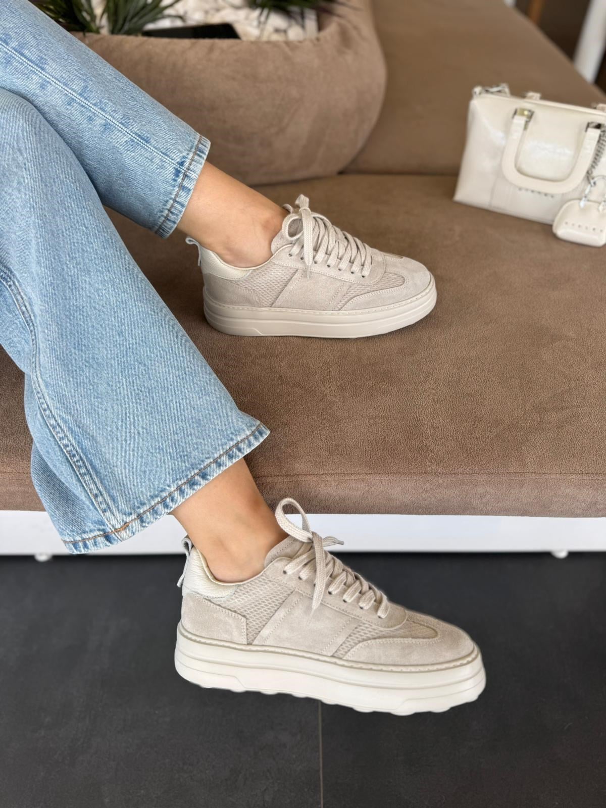 7819 BEJ SÜET DERİ SNEAKER
