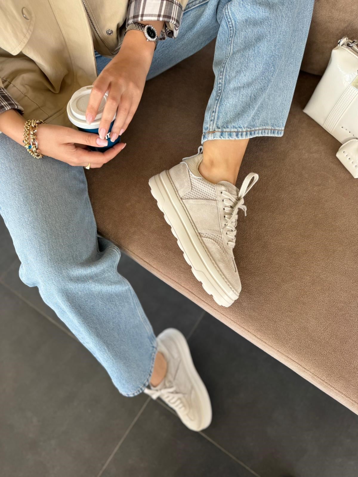 7819 BEJ SÜET DERİ SNEAKER