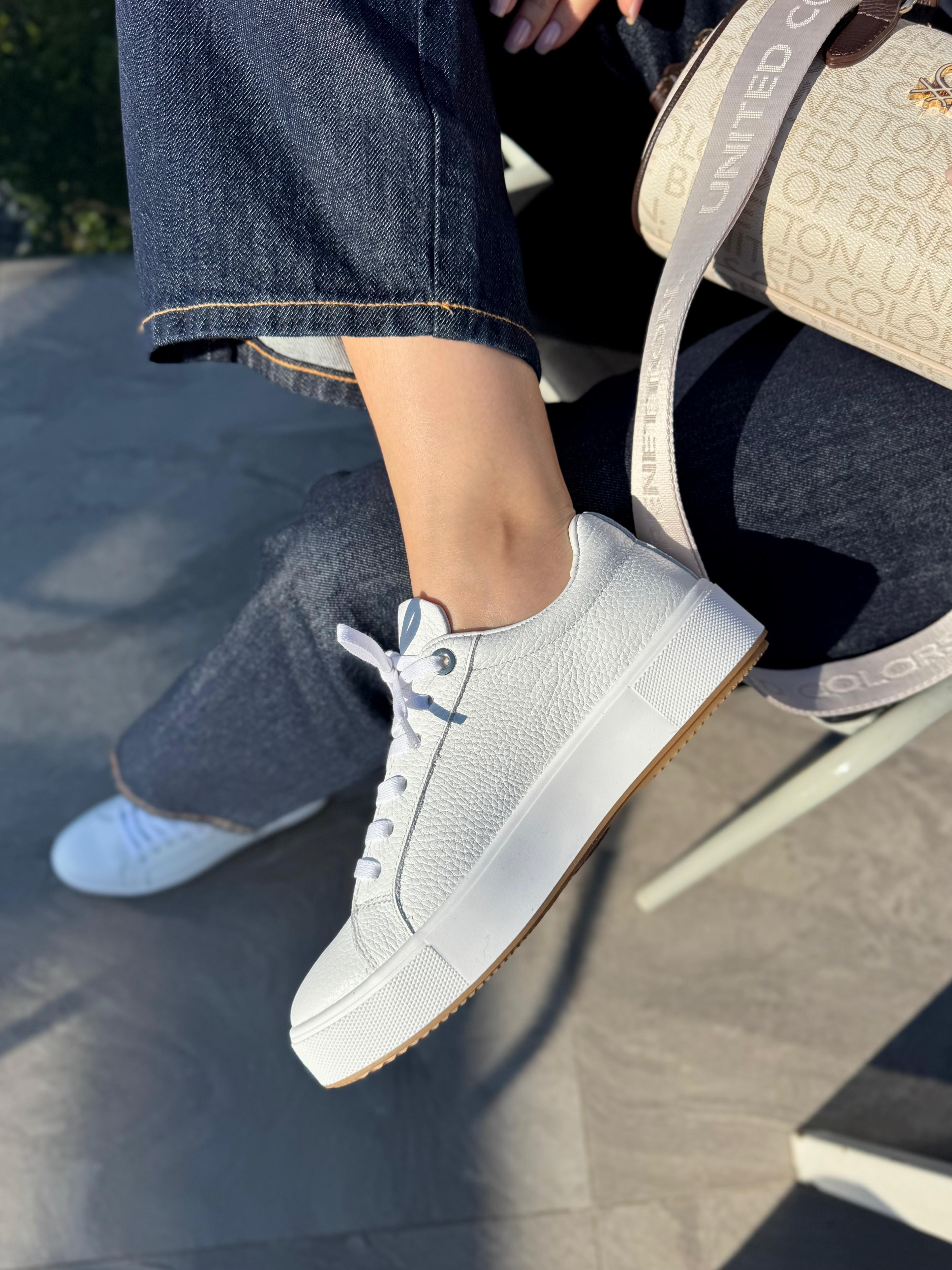 7820 BEYAZ DERİ KALIN TABAN SNEAKER