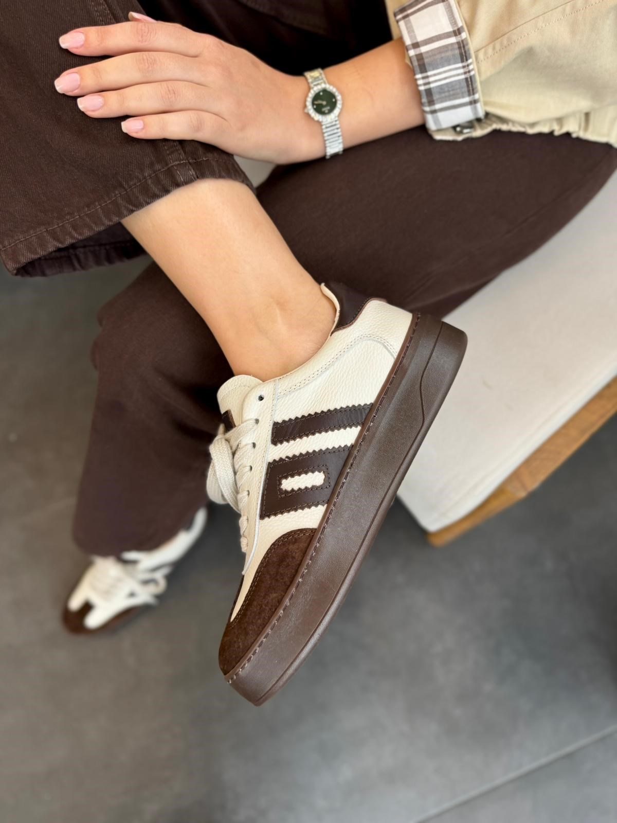 7821 KREM-KAHVE DERİ SNEAKER AYAKKABI