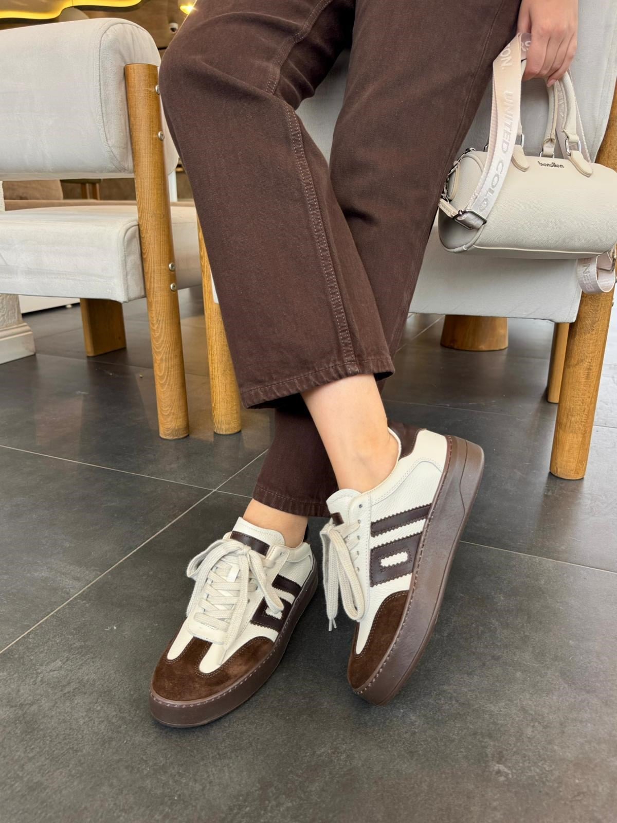7821 KREM-KAHVE DERİ SNEAKER AYAKKABI