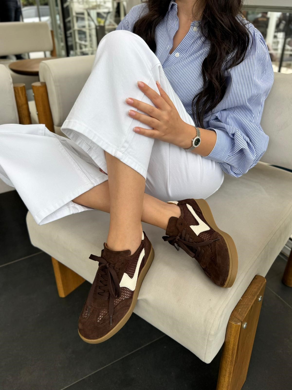 7874 KAHVERENGİ SÜET DERİ FİLELİ SNEAKER AYAKKABI