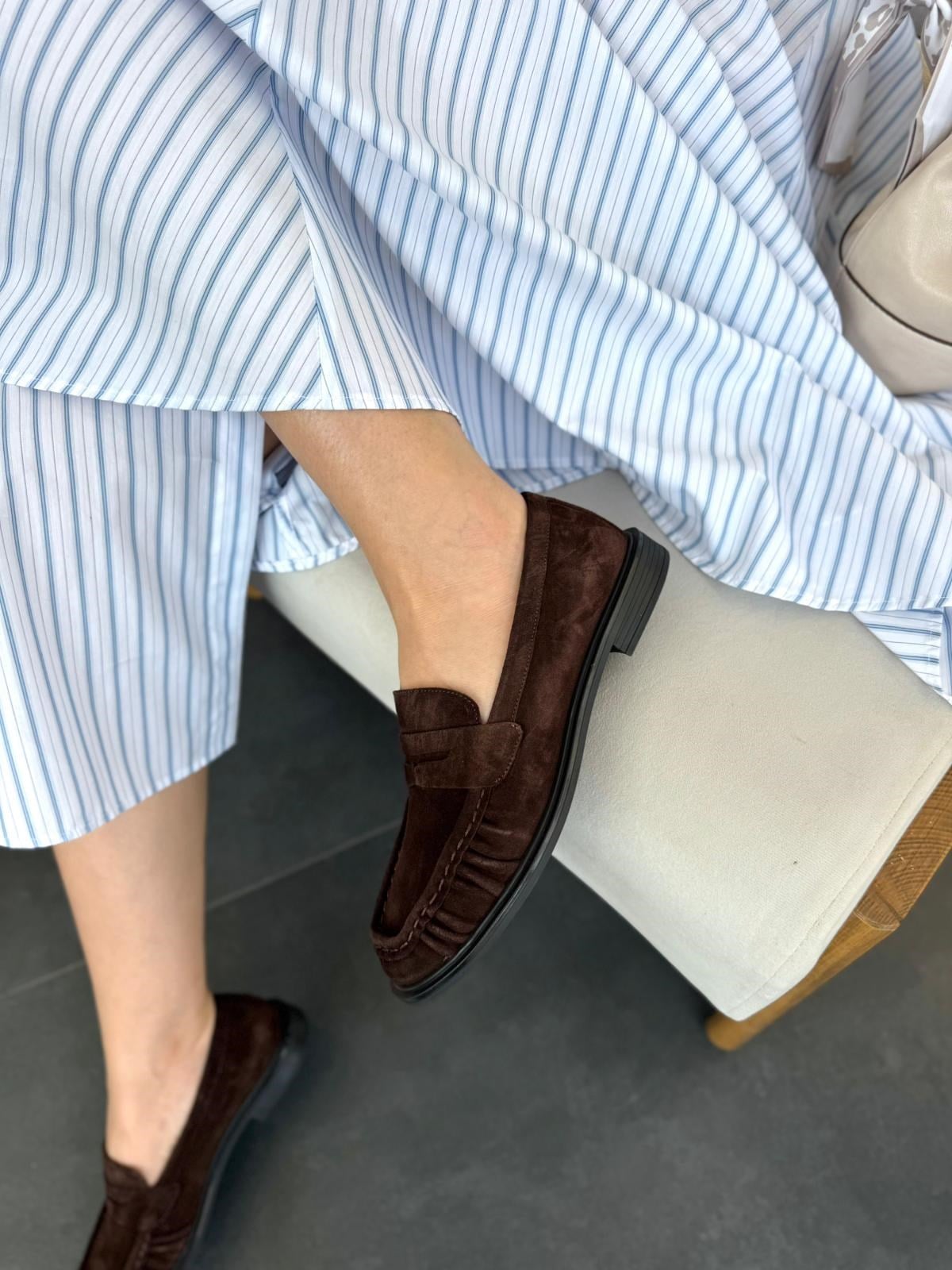 7916 KAHVERENGİ SÜET DERİ PLİSELİ LOAFER AYAKKABI