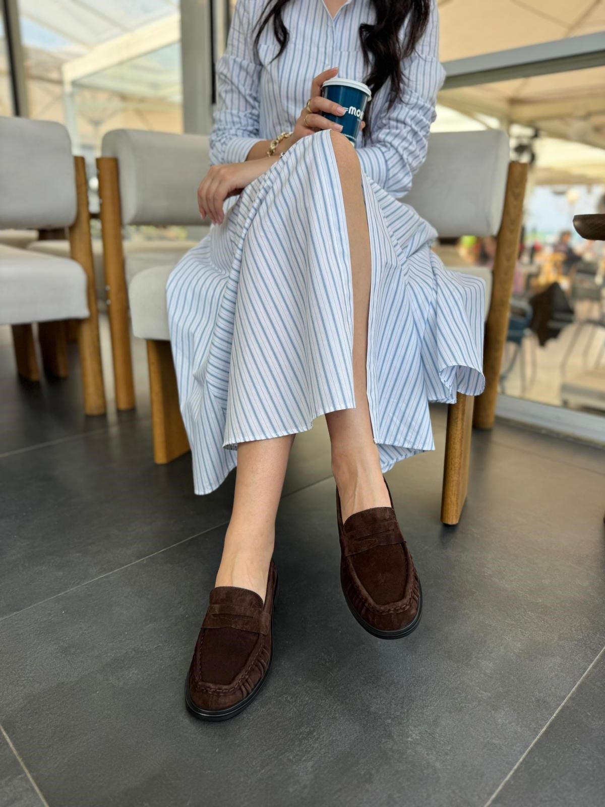 7916 KAHVERENGİ SÜET DERİ PLİSELİ LOAFER AYAKKABI