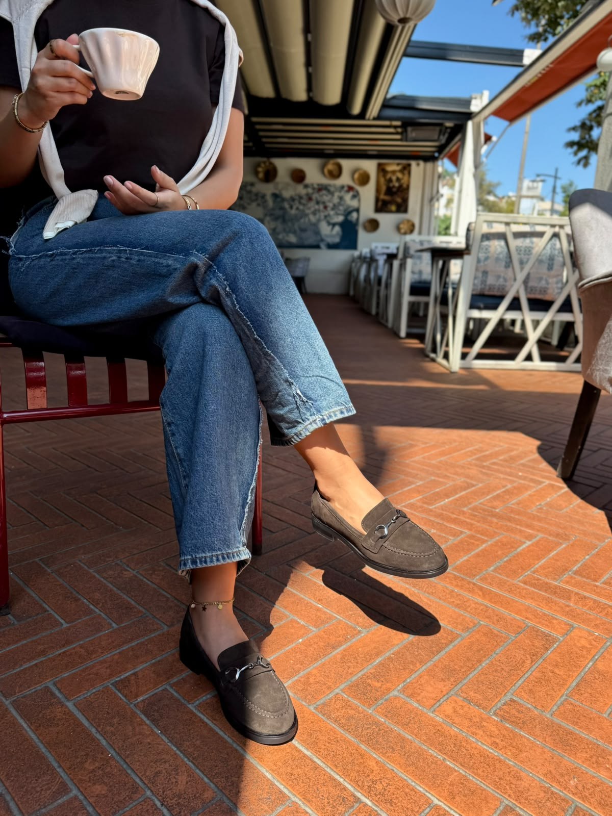 8096 KAHVE SÜET DERİ TOKALI  LOAFER AYAKKABI