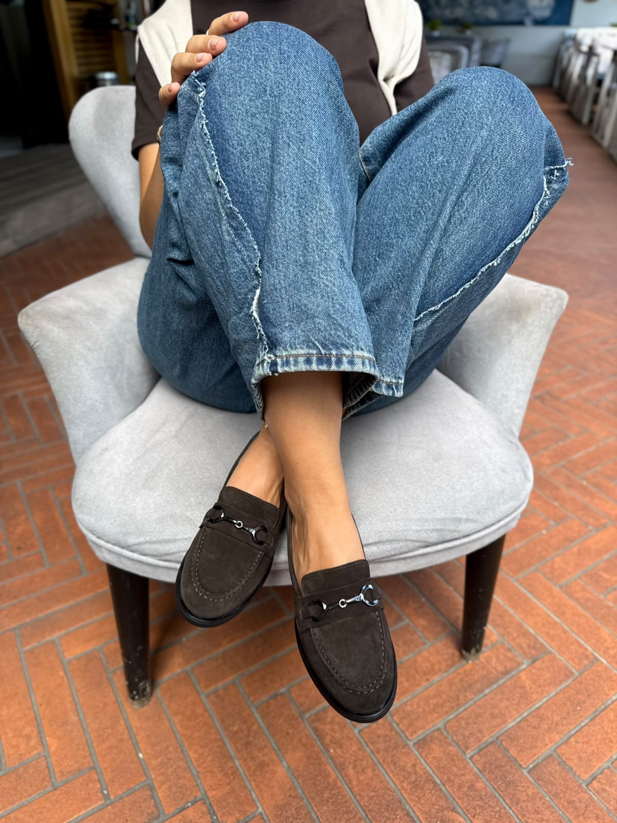 8096 KAHVE SÜET DERİ TOKALI  LOAFER AYAKKABI