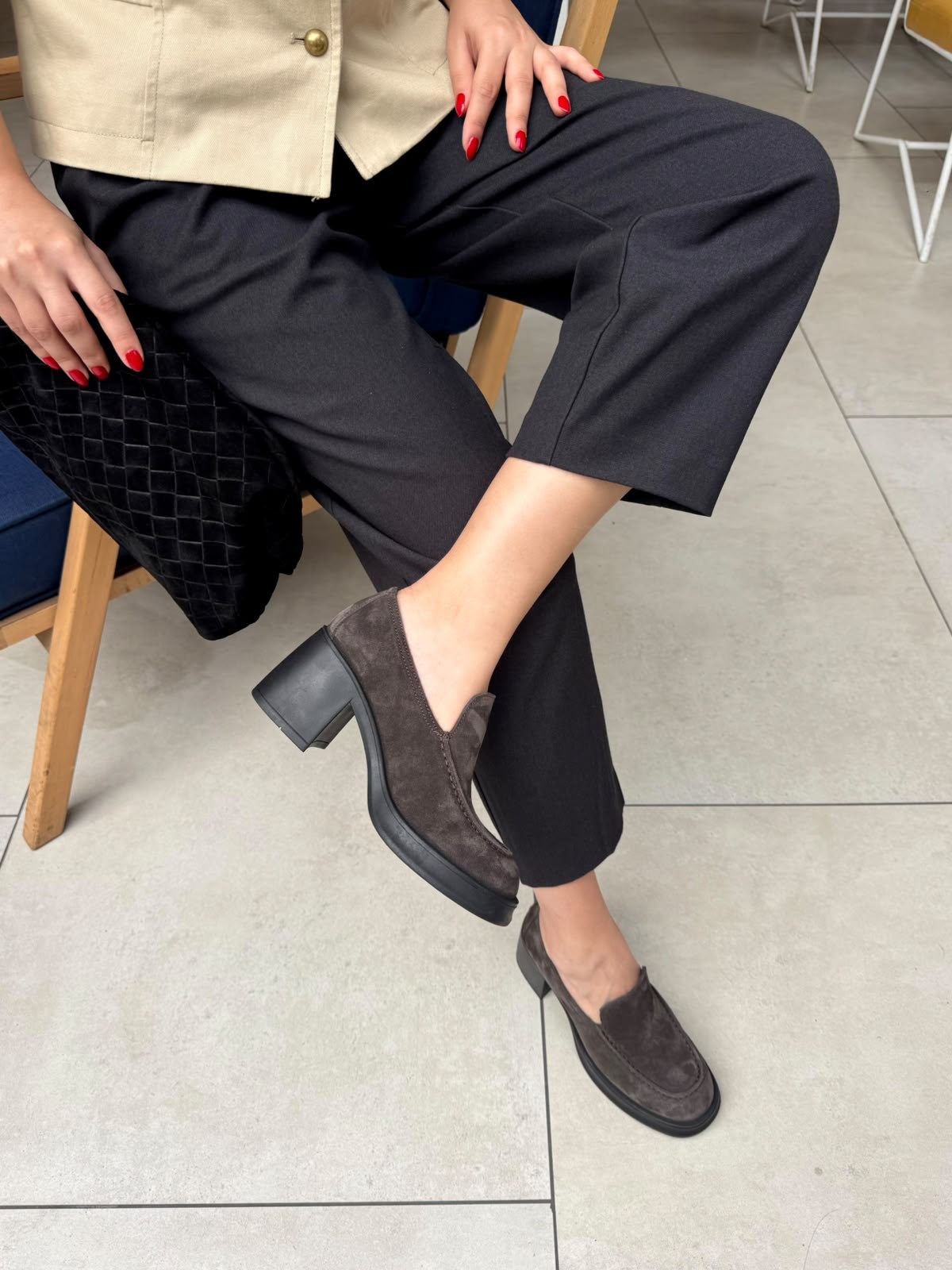 8183 SMOKE SÜET DERİ TOPUKLU LOAFER AYAKKABI