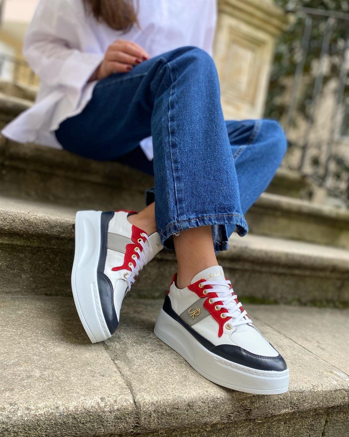 LACİVERT HAKİKİ DERİ 5110 KALIN TABANLI KADIN SNEAKER