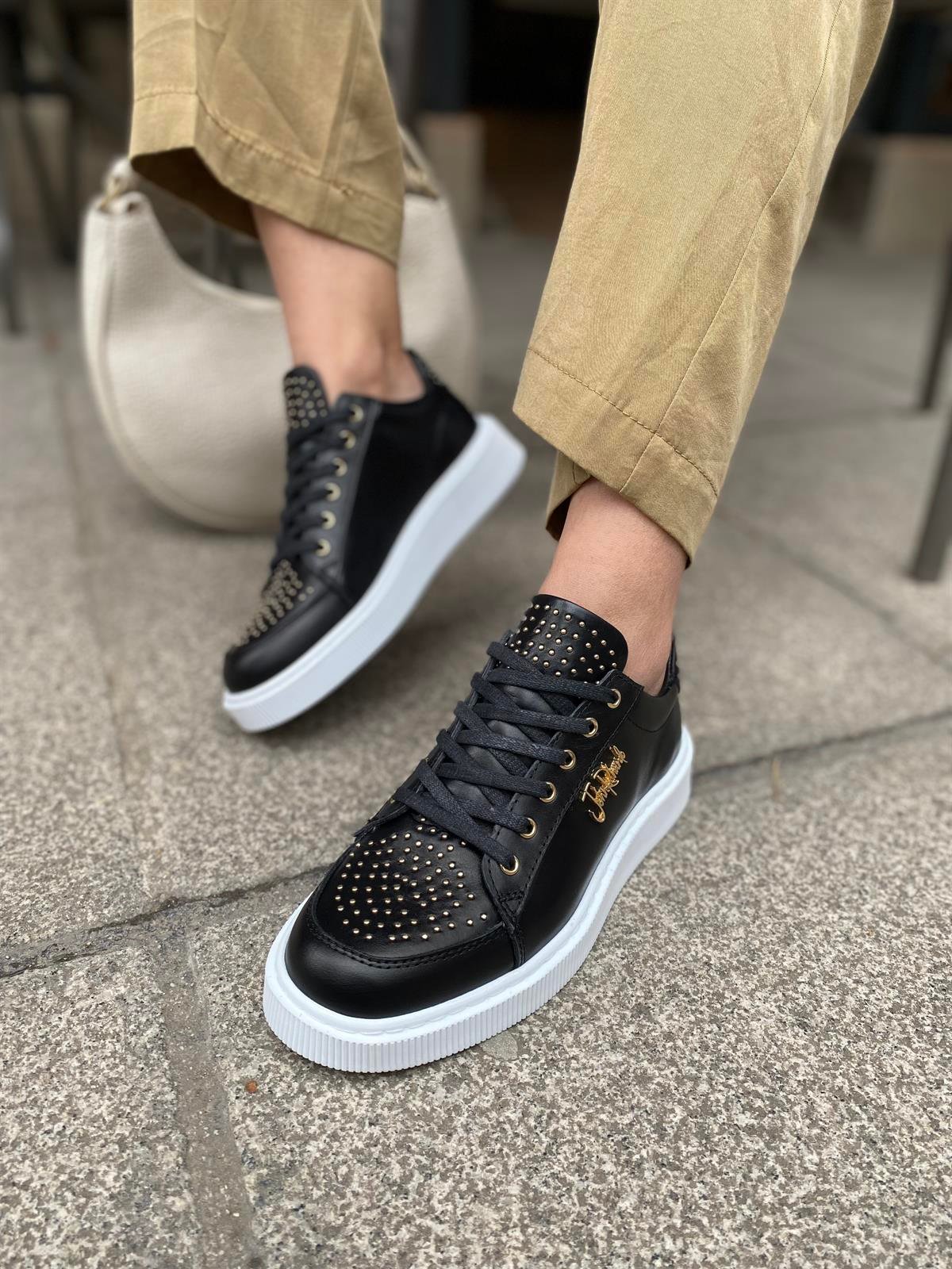 SİYAH HAKİKİ DERİ 5971 KADIN SNEAKER