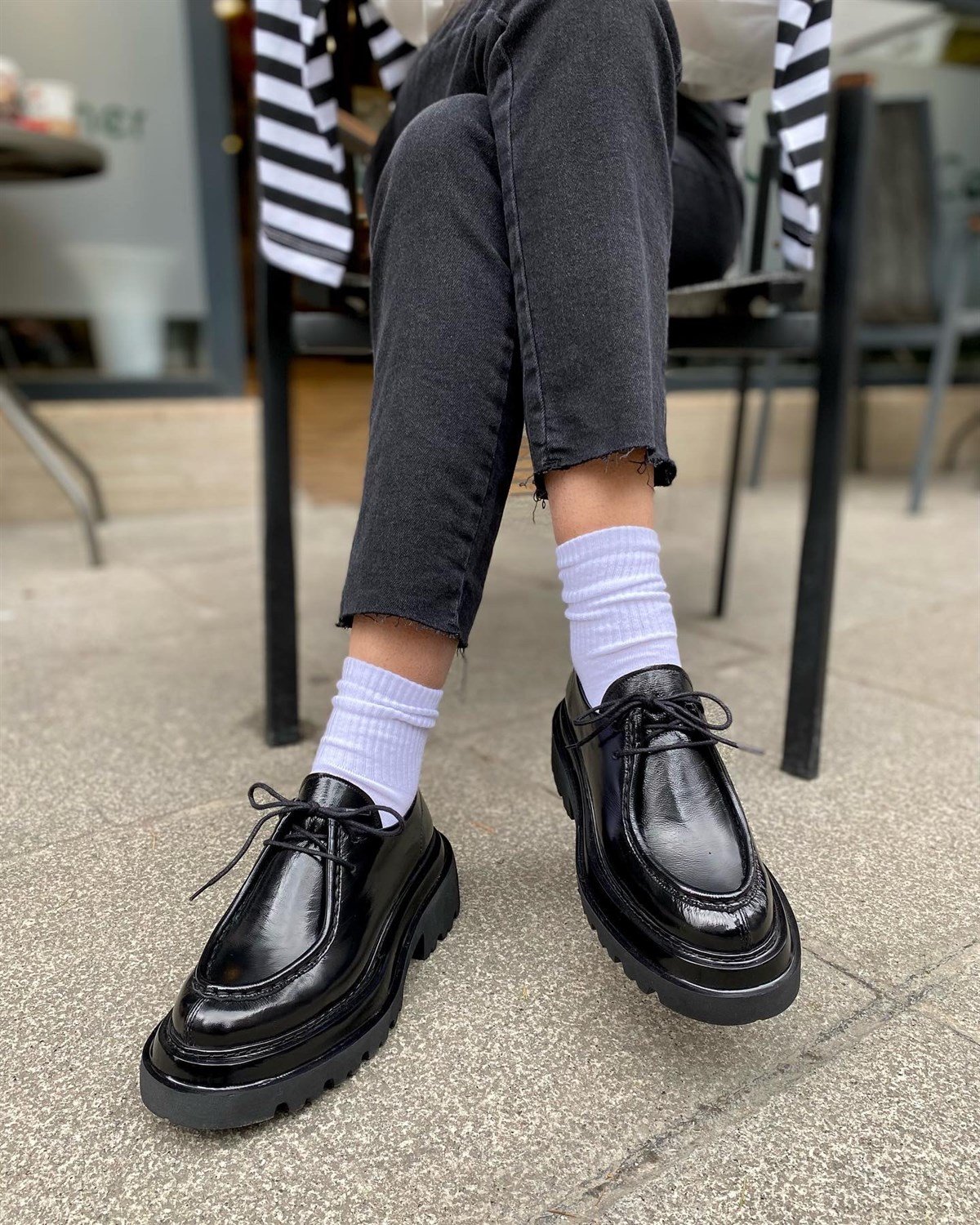 SİYAH RUGAN 5417 HAKİKİ DERİ BAĞCIKLI KADIN LOAFER AYAKKABI
