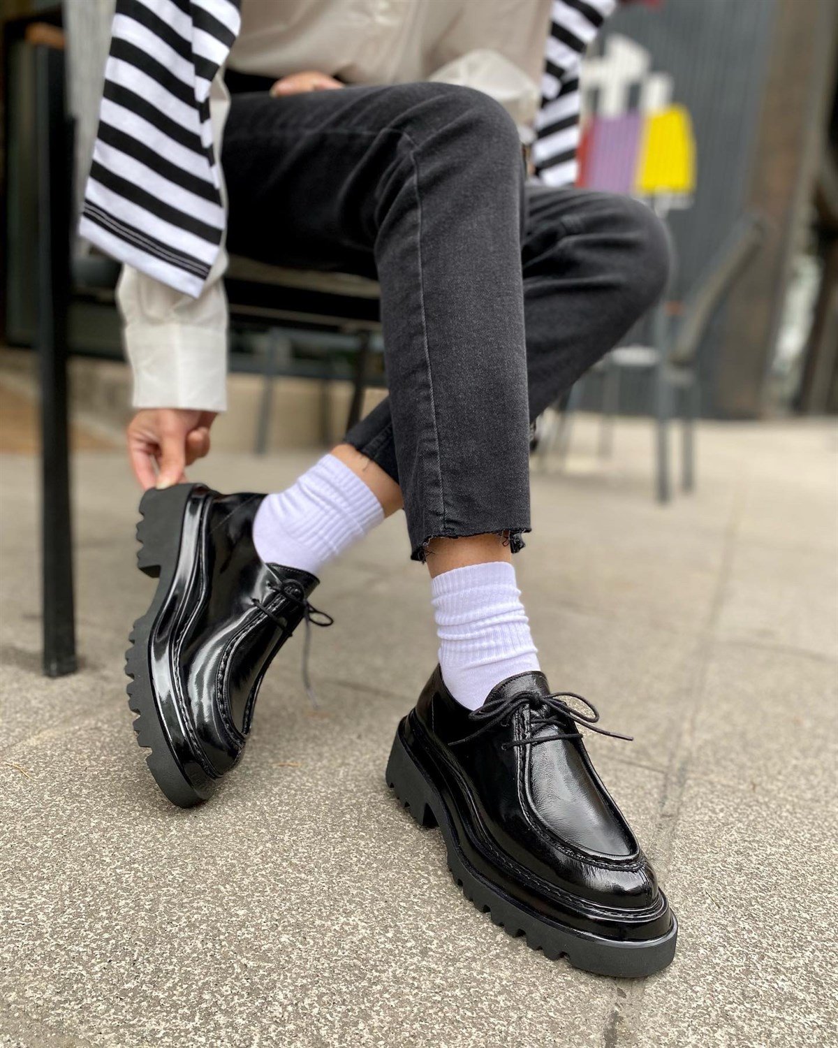 SİYAH RUGAN 5417 HAKİKİ DERİ BAĞCIKLI KADIN LOAFER AYAKKABI