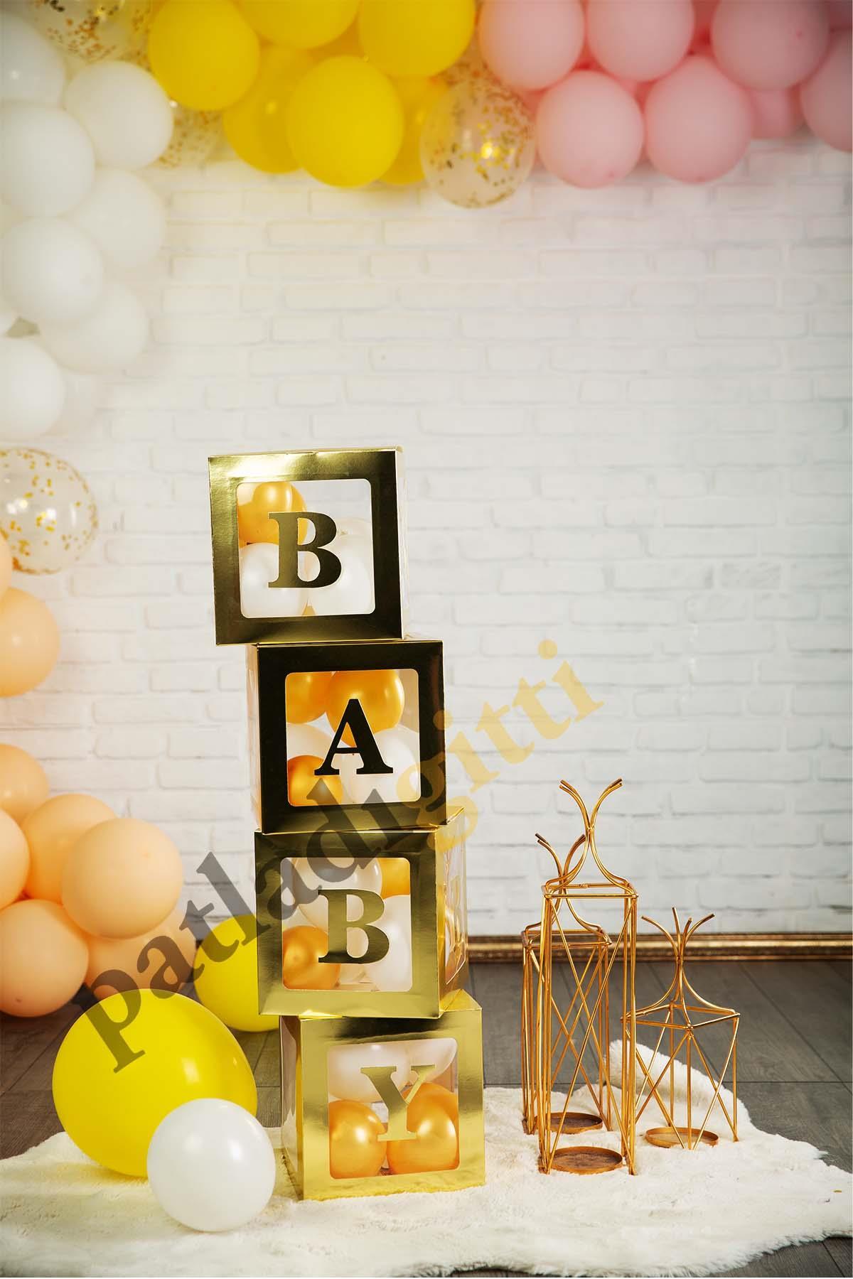 & Karakterli Gold Şeffaf Büyük Boy 25*25 cm Balon Kutusu Kendin Yap Doğum Günü Parti Kutlama Seti