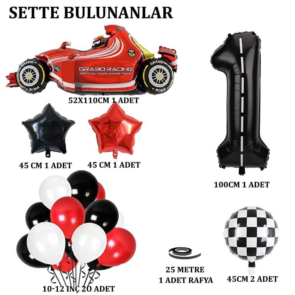 1 Yaş Yarış Arabası Temalı Doğum Günü Parti Kutlama Balon Seti 