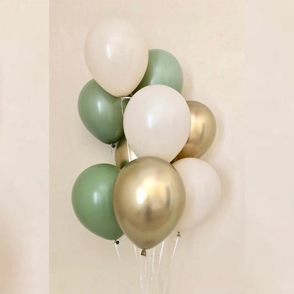 12 İnç Küf Yeşili Krom Gold ve Deniz Kumu 10 Adet Balon