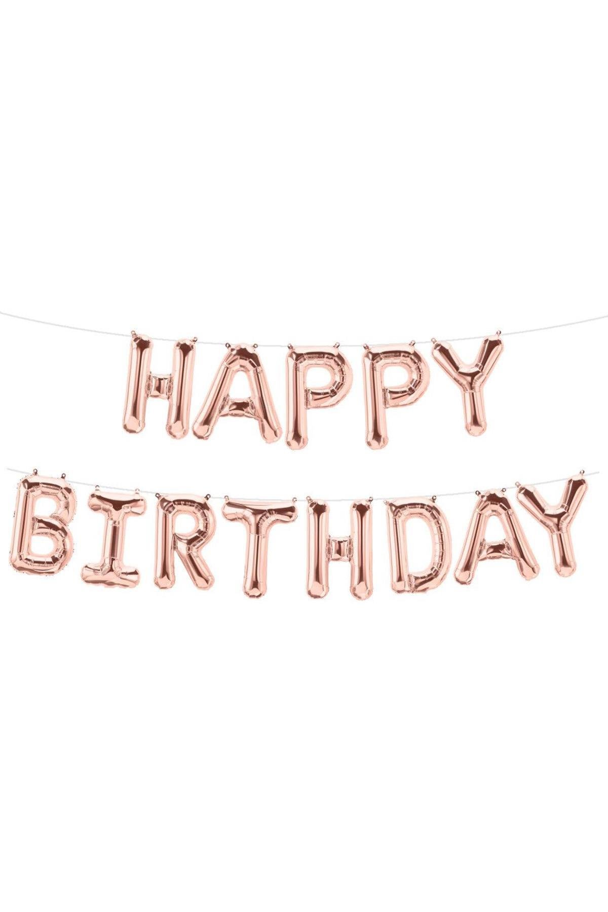 16 İnç Rose Gold Happy Birthday Folyo Balon Set 