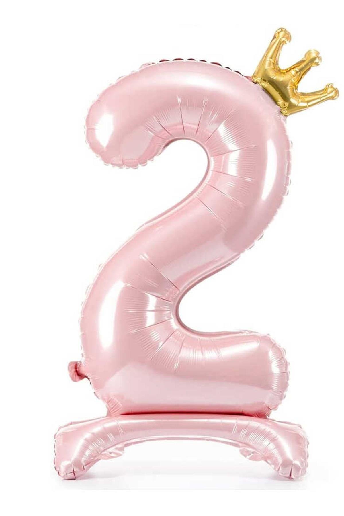 2 Rakam Bebe Pembesi Renkli Ayaklı ve Kral Taç'lı Folyo Balon 34 İnç 76 Cm