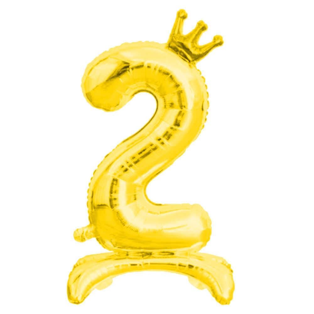 2 Rakam Gold Renkli Ayaklı ve Kral Taç'lı Folyo Balon 34 İnç 76 Cm