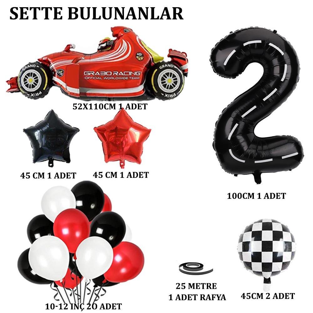 2 Yaş Yarış Arabası Temalı Doğum Günü Parti Kutlama Balon Seti 