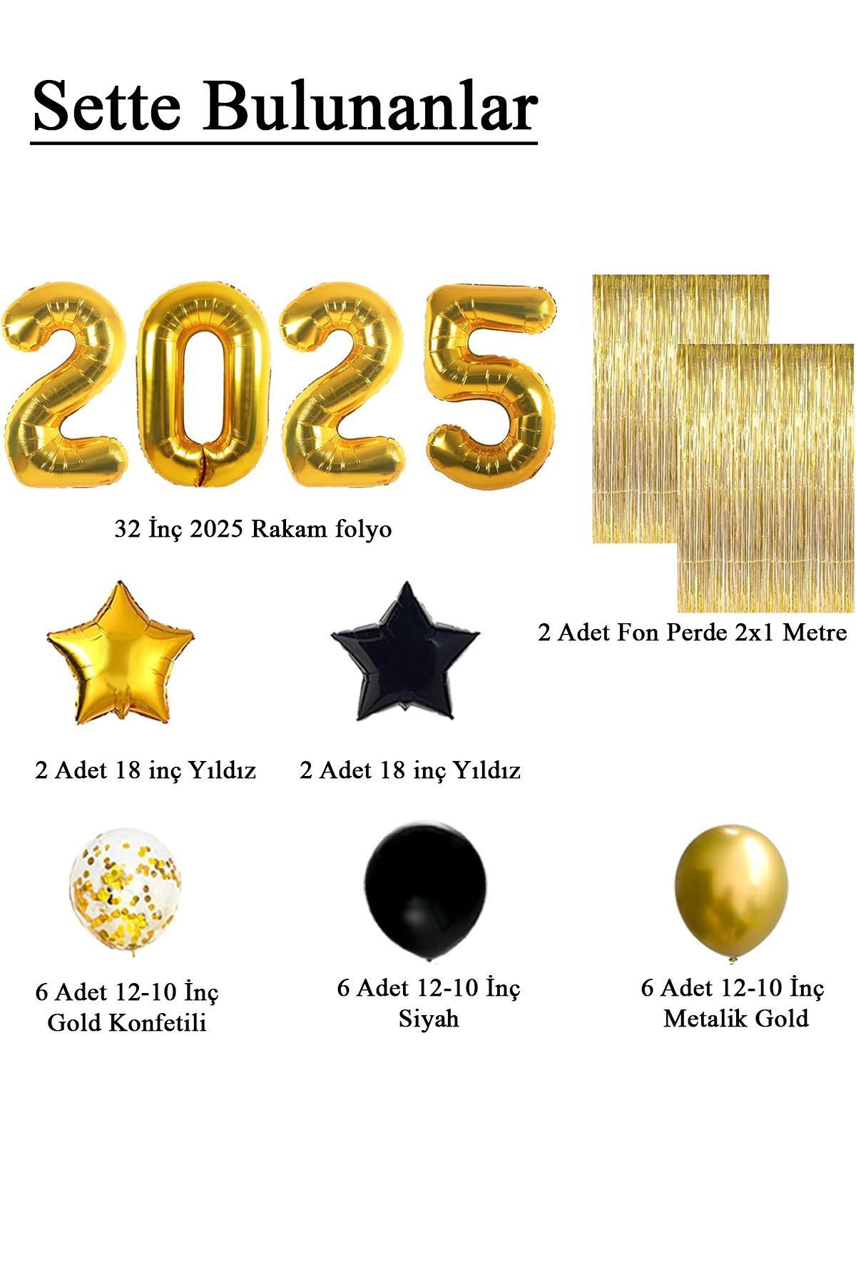 2025 Temalı Gold Renkli Lüks Mezuniyet Kutlama Seti