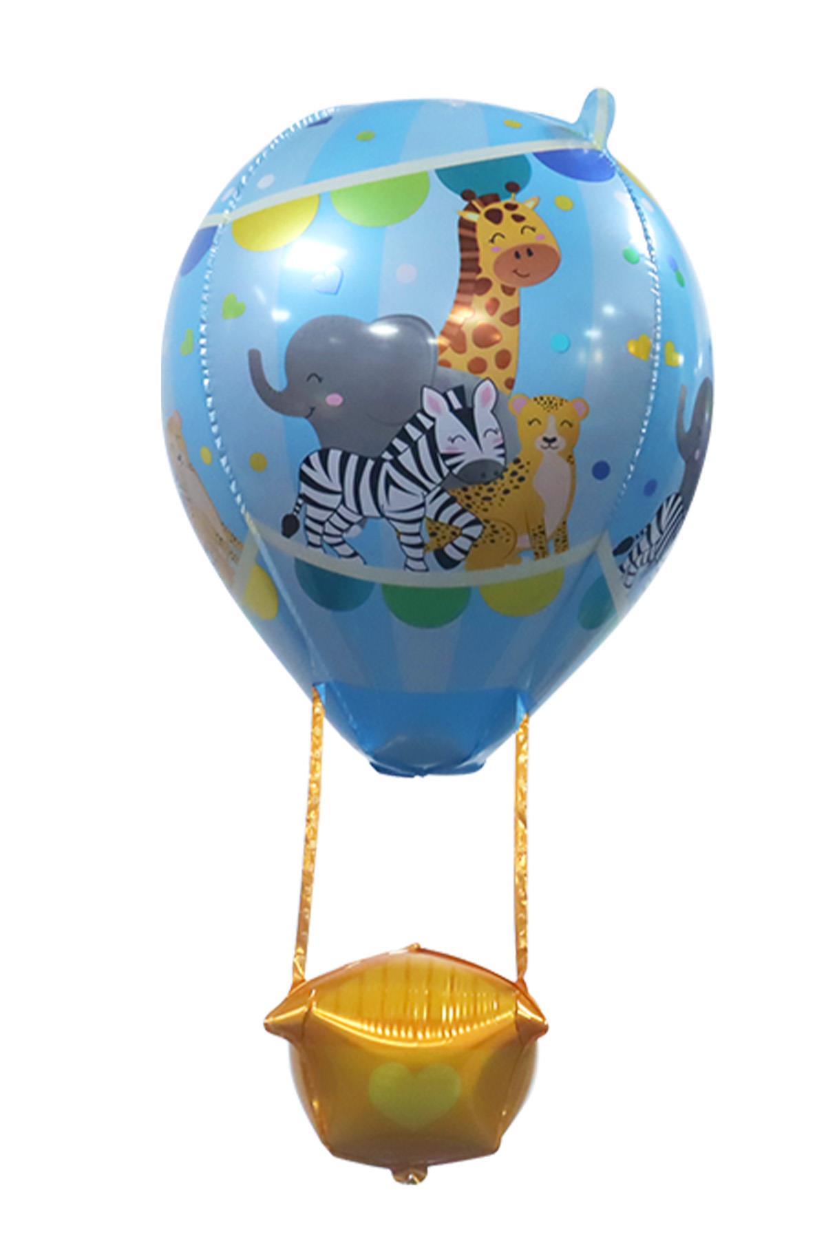 22 İnç Mavi Renk Safari Uçan Balon Temalı  Folyo Balon 88-28 Cm