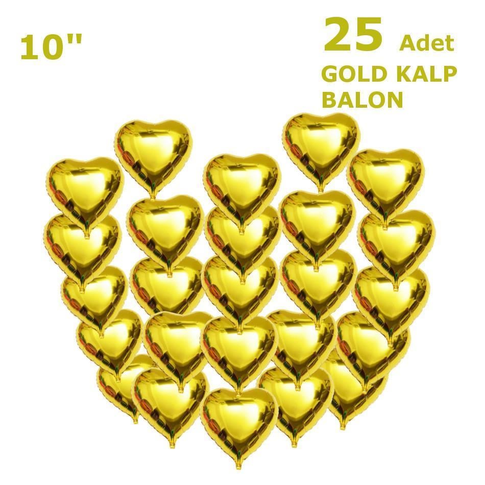 25 Adet Gold Kalp Folyo Balon 10 Inç 