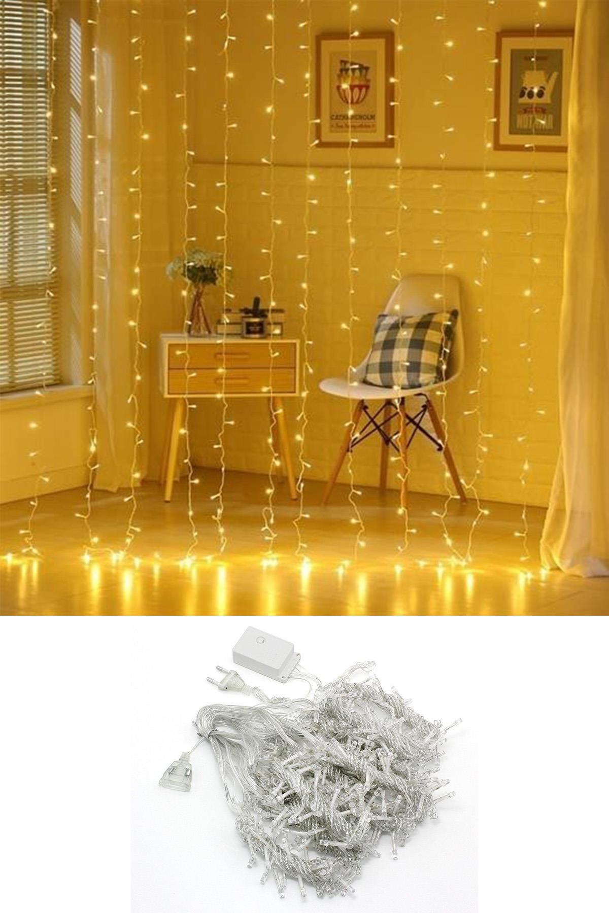 2x2 Metre 144 Ledli 10 Saçaklı Perde Led Işıklar Animasyonlu Kumandalı Fişli - Günışığı