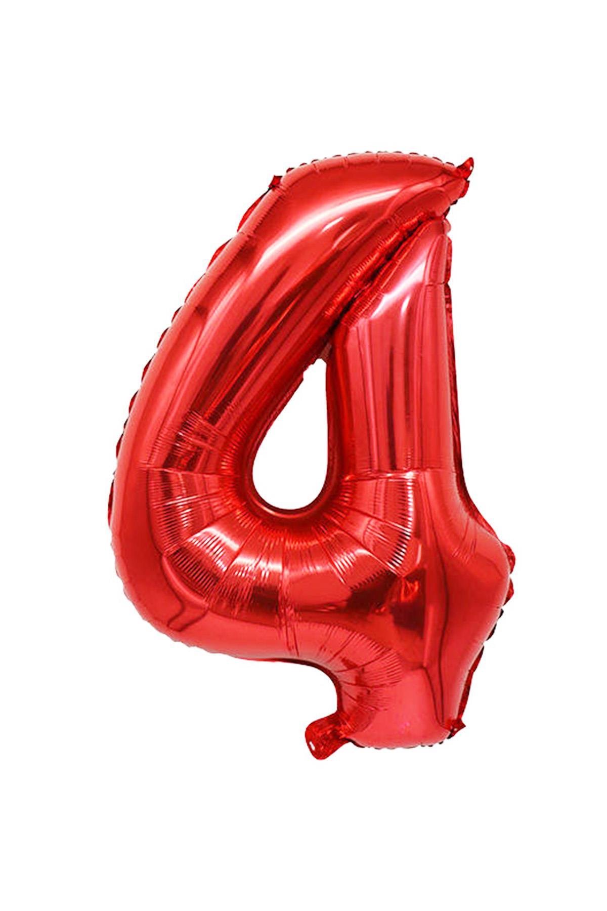 4 Rakam Kırmızı Folyo Balon 34 inç 76-82 cm