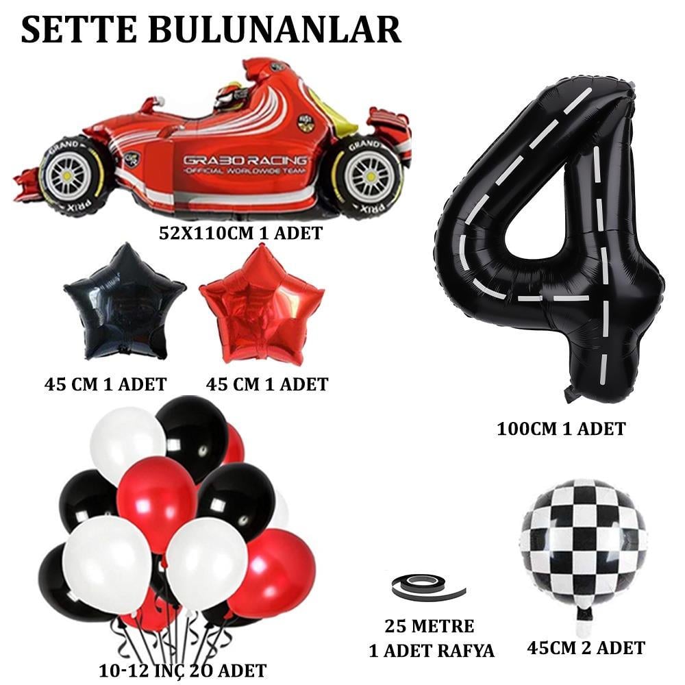 4 Yaş Yarış Arabası Temalı Doğum Günü Parti Kutlama Balon Seti 