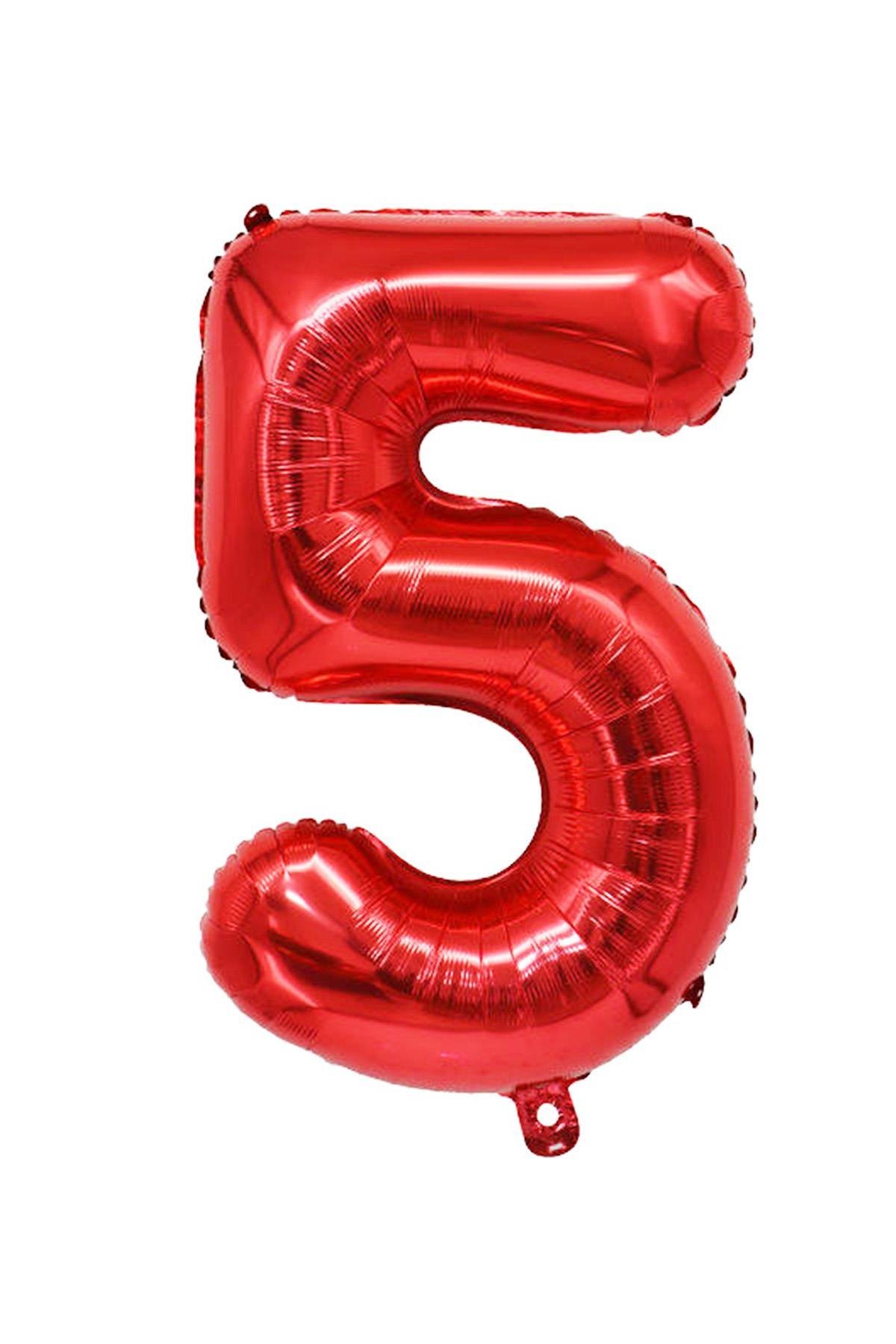 5 Rakam Kırmızı Folyo Balon 34 inç 76-82 cm