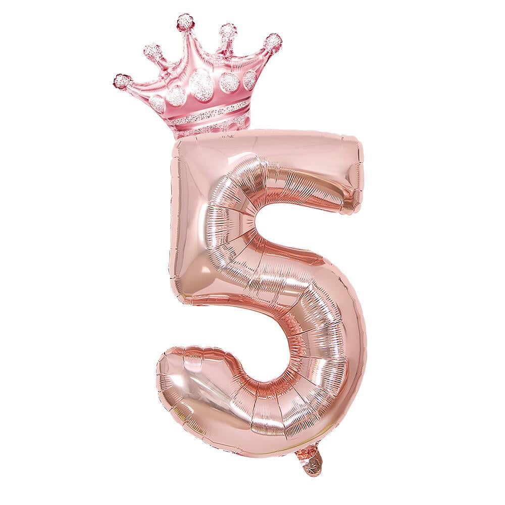 5 Rose Gold Rakam ve Kral Tacı Folyo Balon Doğum Günü Parti Kutlama Seti