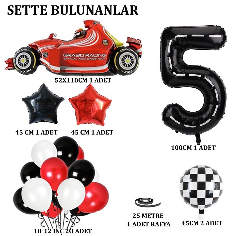 5 Yaş Yarış Arabası Temalı Doğum Günü Parti Kutlama Balon Seti 