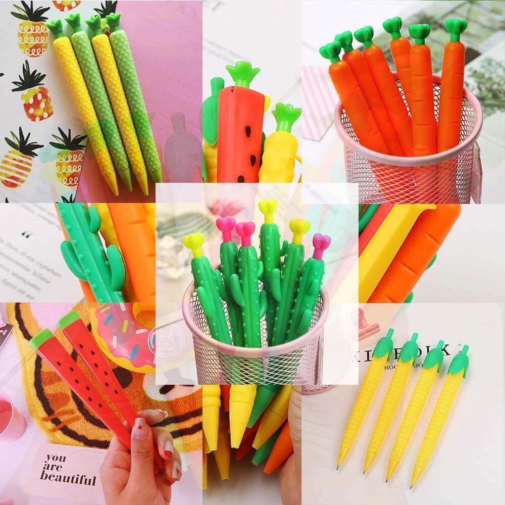5'li Özel Tasarımlı 0.7 Uçlu Versatil Kalem Seti - Kaktüs, Karpuz, Mısır, Havuç ve Ananas 