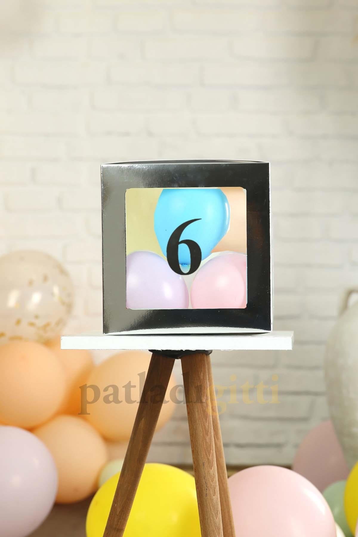 6 Rakamlı Gümüş Şeffaf Büyük Boy 25*25 cm Balon Kutusu Kendin Yap Doğum Günü Parti Kutlama Seti