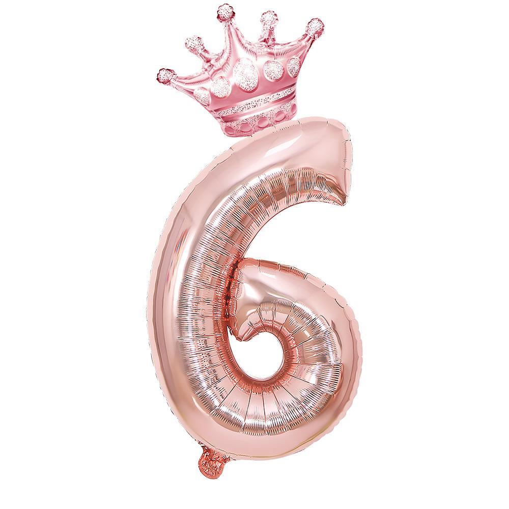6 Rose Gold Rakam ve Kral Tacı Folyo Balon Doğum Günü Parti Kutlama Seti