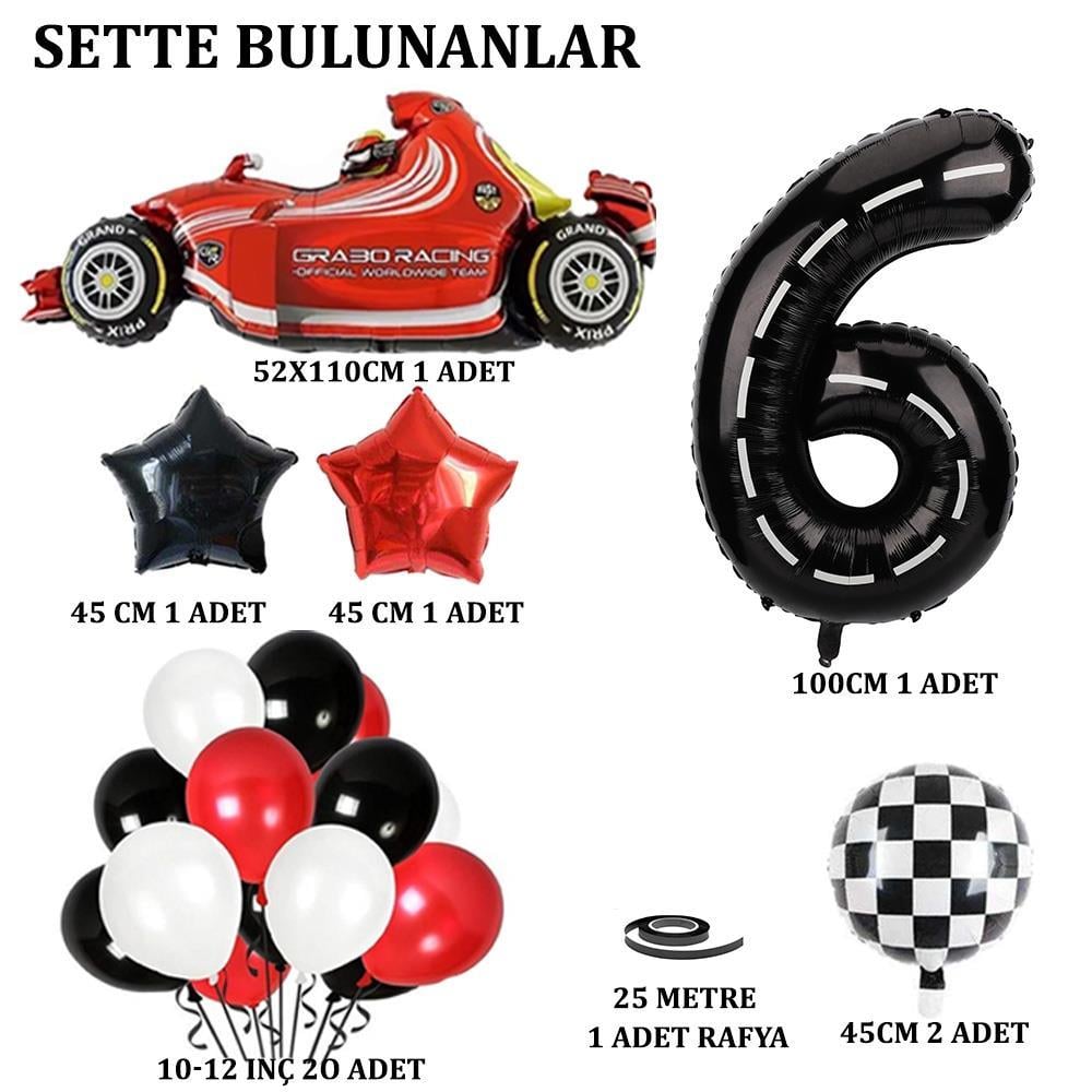 6 Yaş Yarış Arabası Temalı Doğum Günü Parti Kutlama Balon Seti 