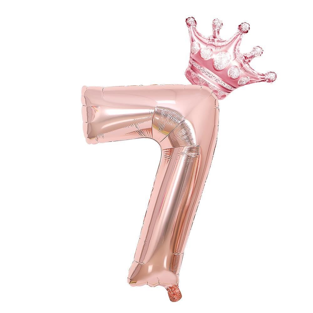 7 Rose Gold Rakam ve Kral Tacı Folyo Balon Doğum Günü Parti Kutlama Seti