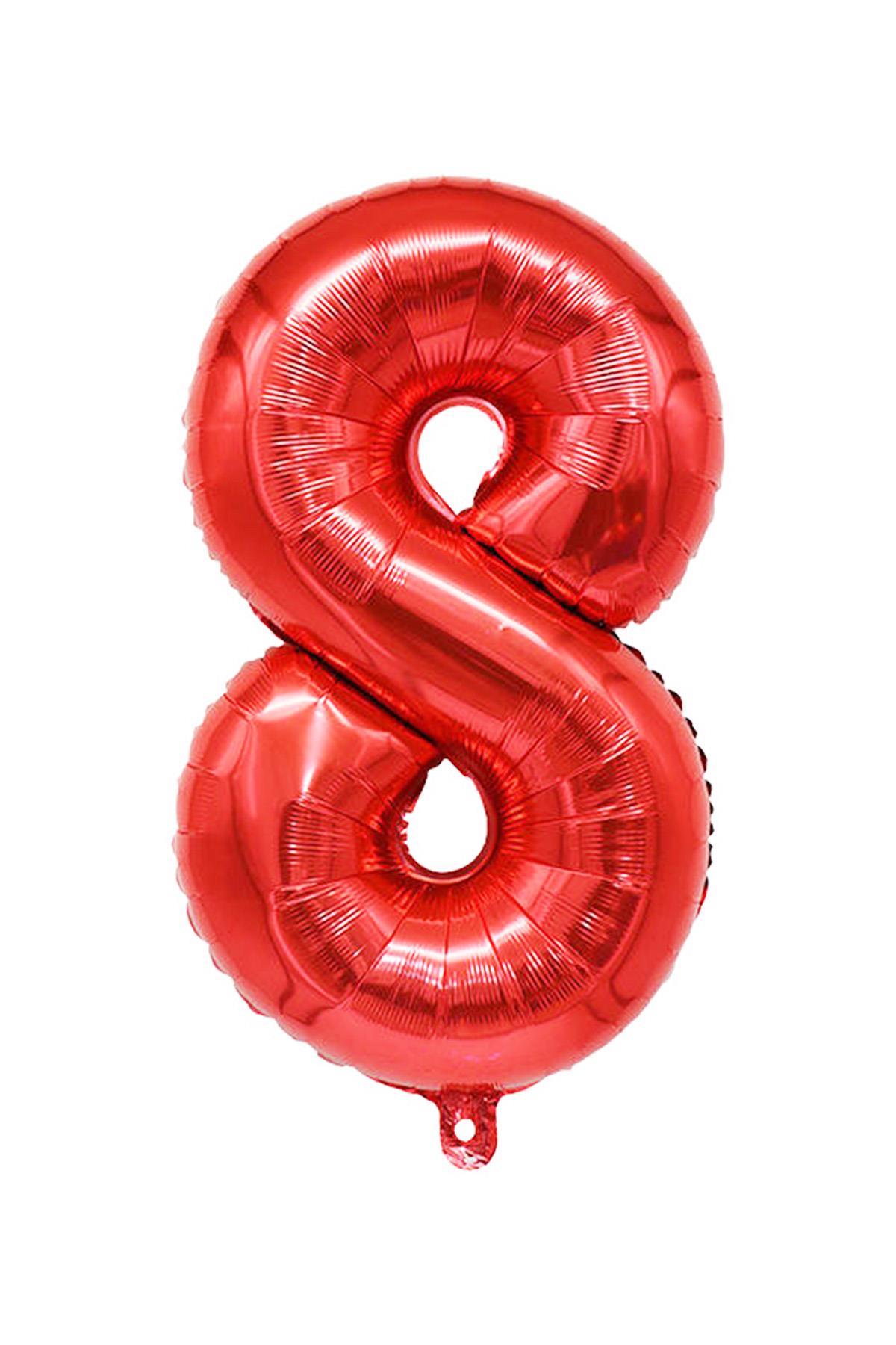 8 Rakam Kırmızı Folyo Balon 34 inç 76-82 cm