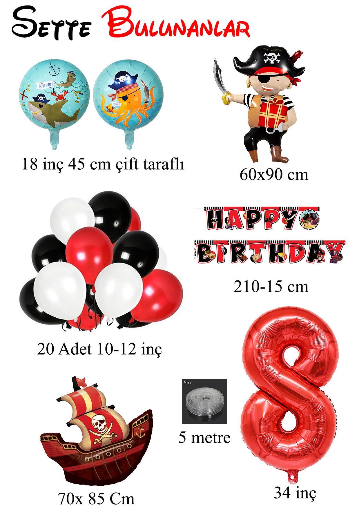 8 Yaş Korsan Temalı Doğum Günü  Parti Kutlama Seti 
