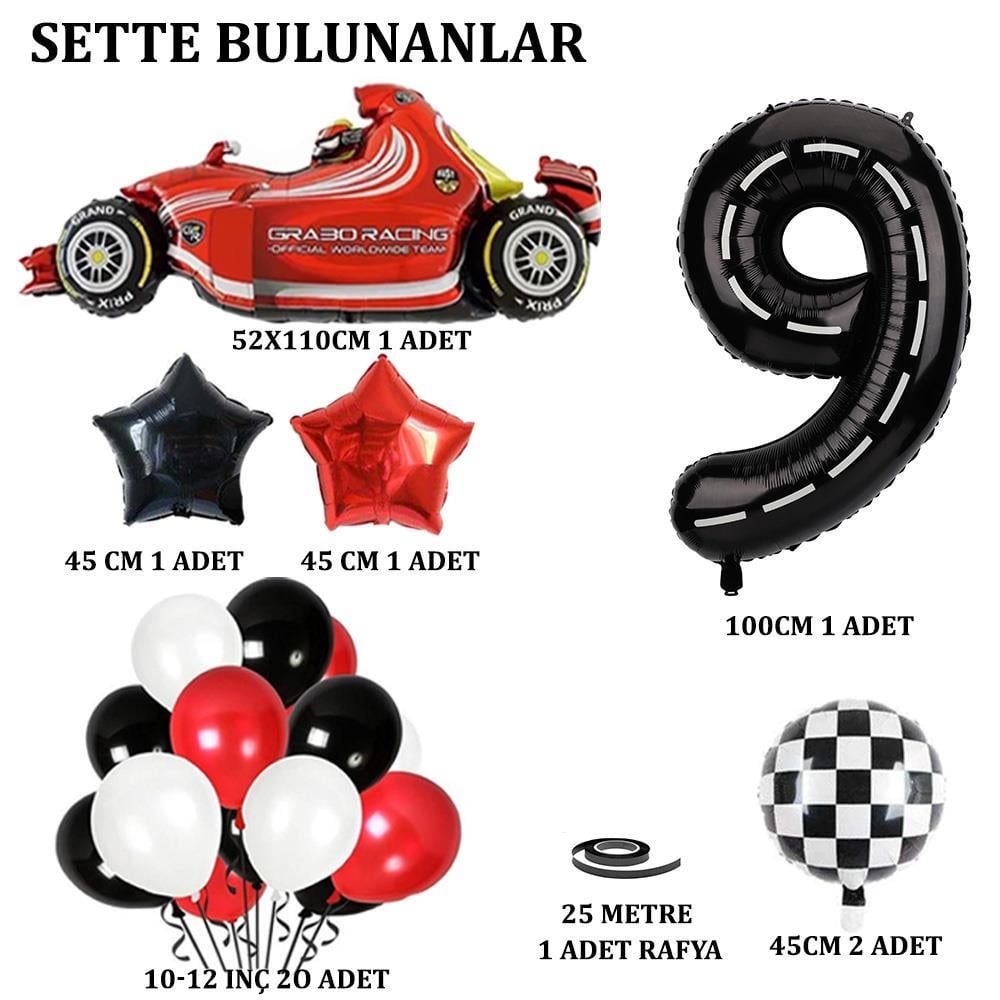9 Yaş Yarış Arabası Temalı Doğum Günü Parti Kutlama Balon Seti 