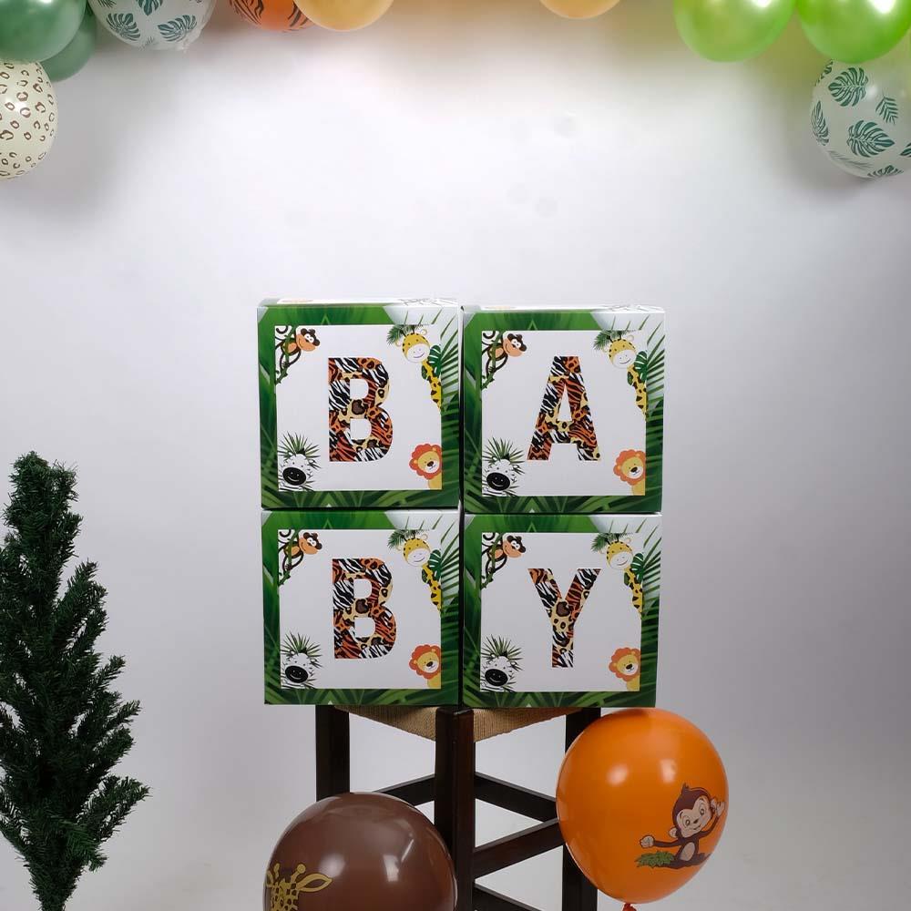 Baby Yazılı Safari Konsepti Seti Dekoratif Kutu 25 cm Doğum Günü Konsepti