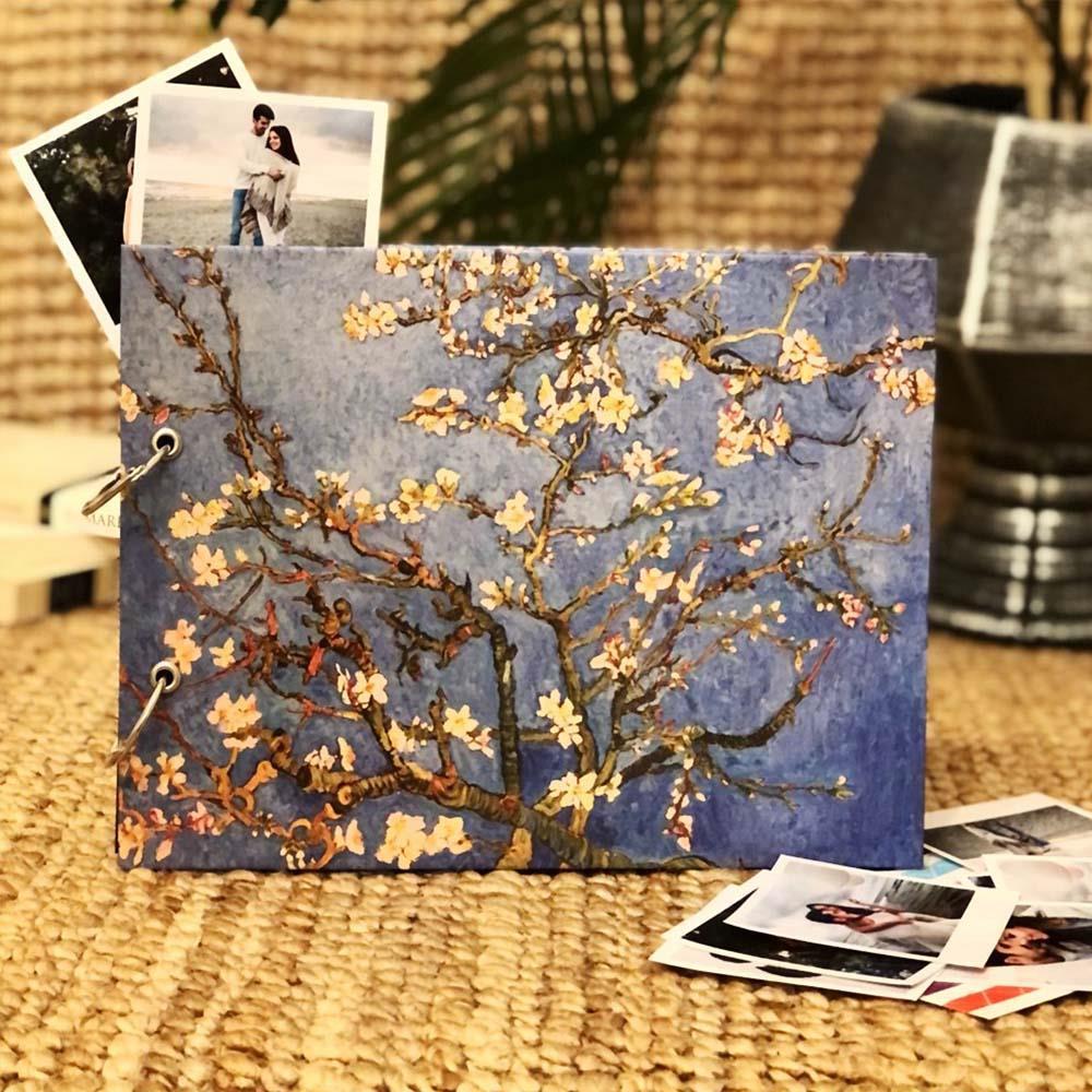 Badem Çiçekleri Tasarımlı Fotoğraf Albümü Anı Defteri; Beyaz Kalem ve Yapıştırıcı Hediyeli