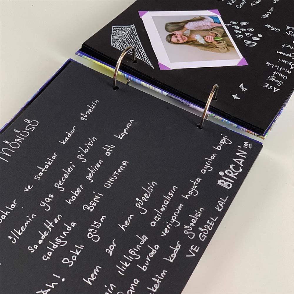 Badem Çiçekleri Tasarımlı Fotoğraf Albümü Anı Defteri; Beyaz Kalem ve Yapıştırıcı Hediyeli