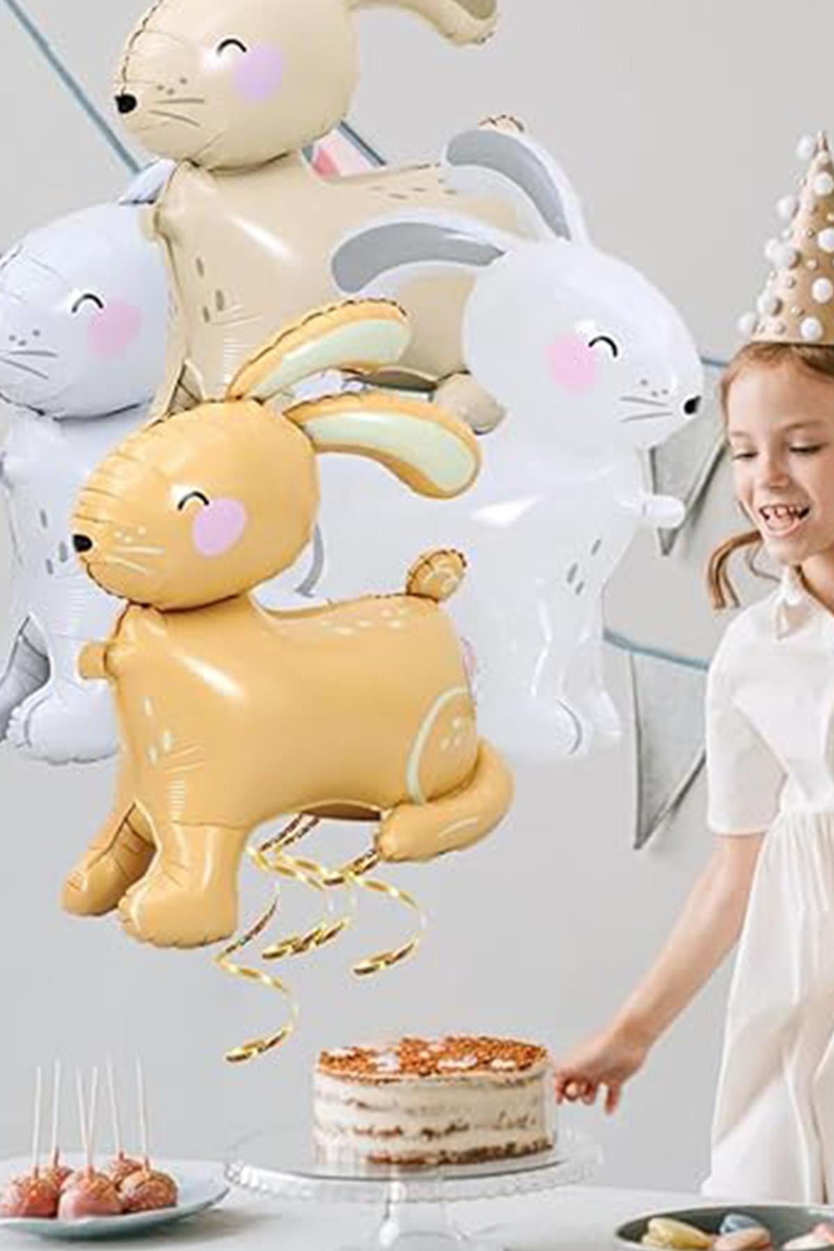 Bej 3D Büyük Boy Tavşan Folyo Balon