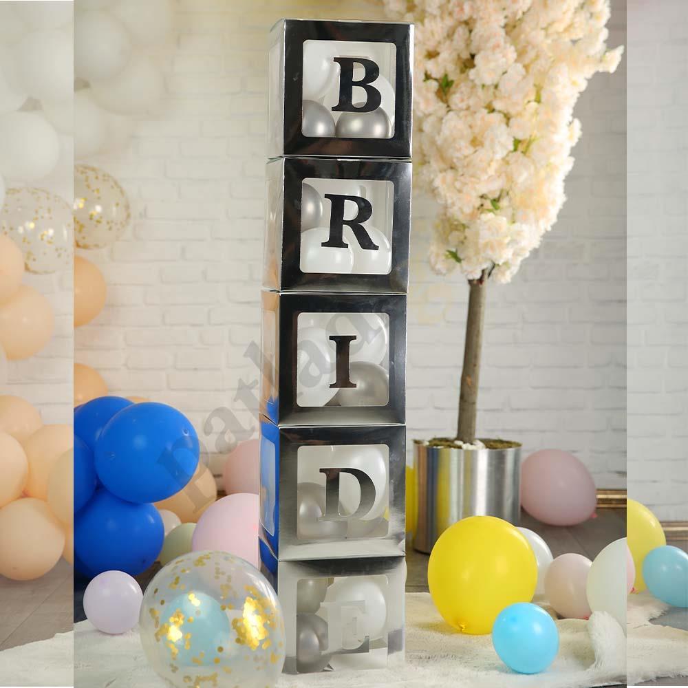 Bride To Be Yazılı Büyük Boy 25 cm Gümüş Kutu ve Balon Seti Nişan Kına Parti Kutlama Seti