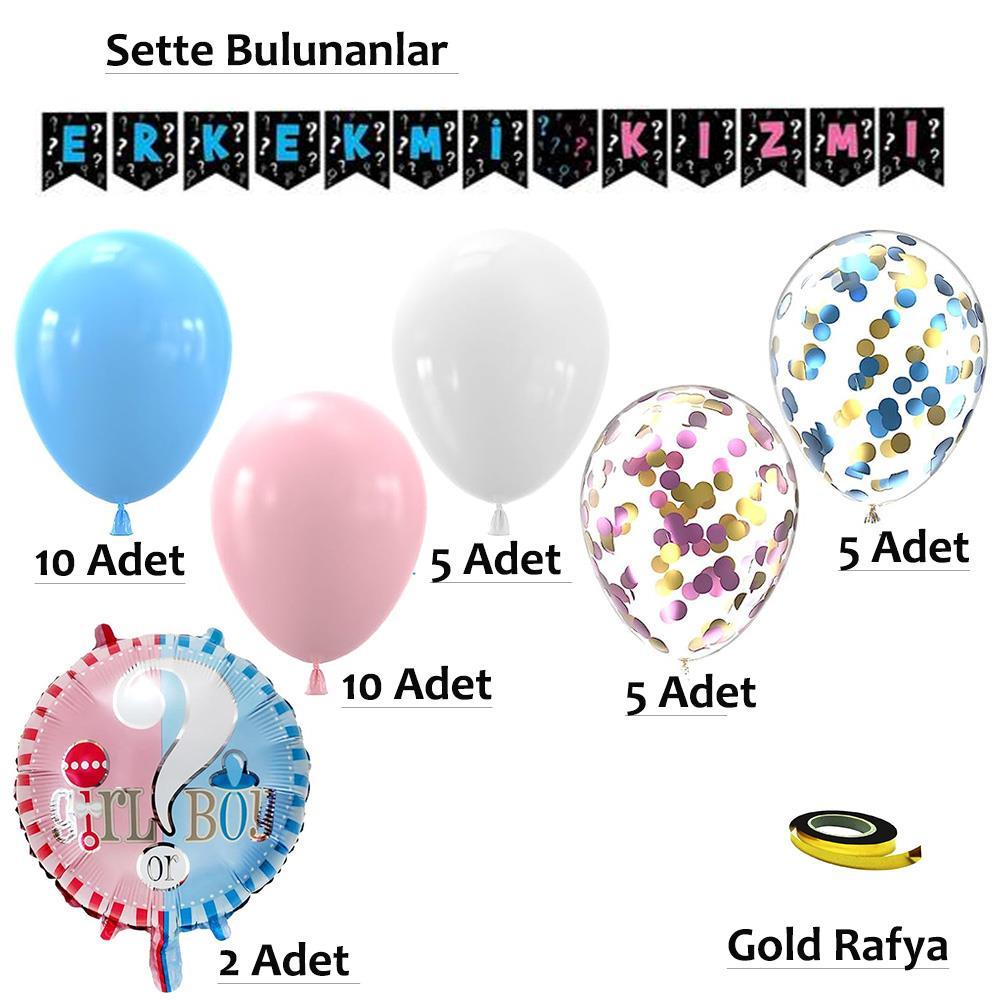 Cinsiyet Belirleme Parti Seti; Banner, Folyo Balon Ve Balon Zincir Seti Konsept 3 