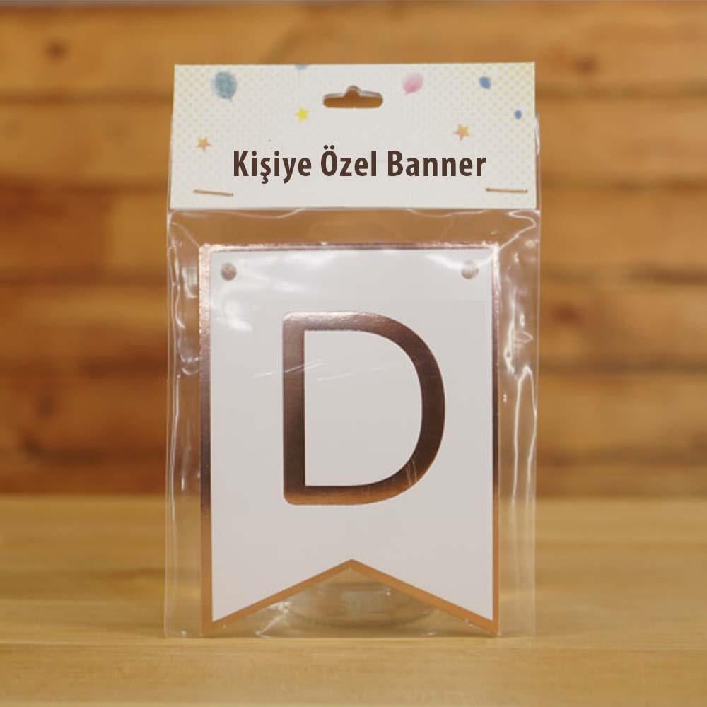 D Harfli Beyaz Zemin Rose Gold Kişiye Özel Banner Kart