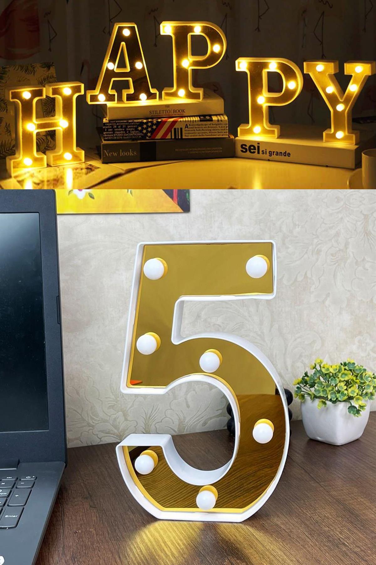 Dekoratif Led Işıklı 3D 5 Rakamı Büyük Boy Organizasyon Doğum Günü Kutlama