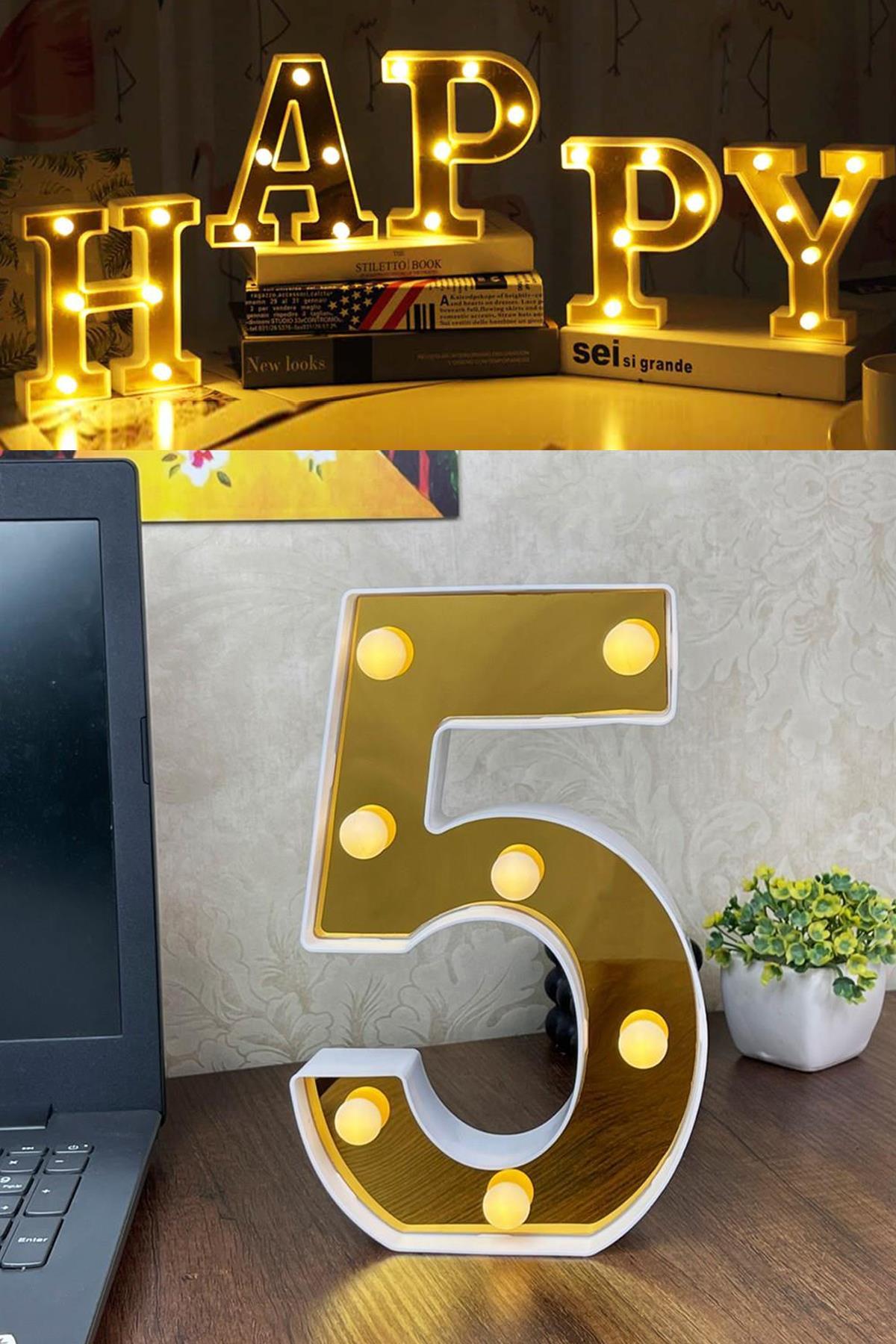 Dekoratif Led Işıklı 3D 5 Rakamı Büyük Boy Organizasyon Doğum Günü Kutlama